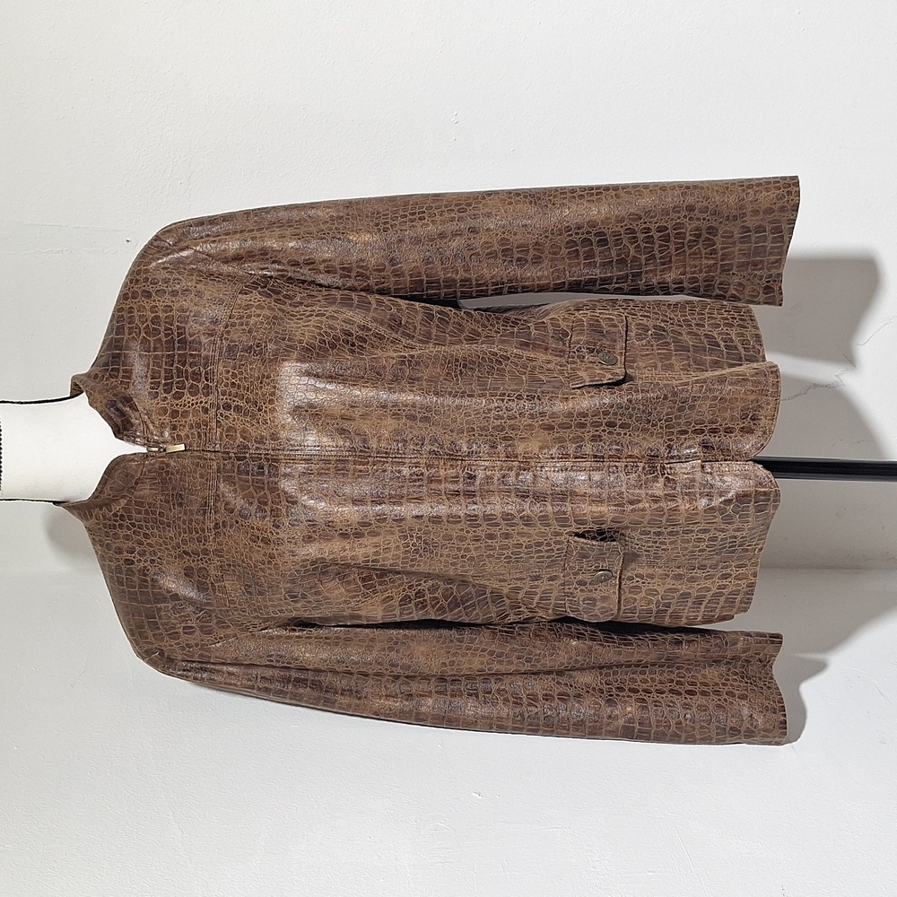 Alfred Dunner Brown Animal Print Full Zip L/S Mock Collar Jacket Size 14